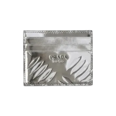 PRADA Brushed Leather Credit Card Holder "Silver"