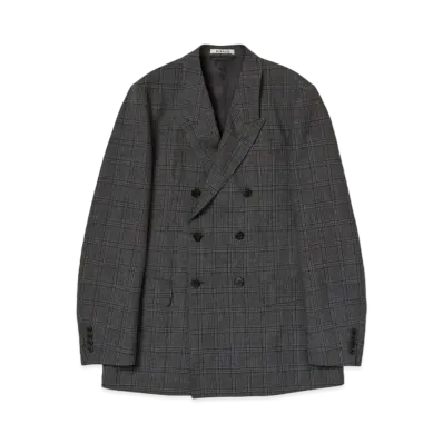 AURALEE Bluefaced Wool Check Double-Breasted Jacket "Charcoal Check"