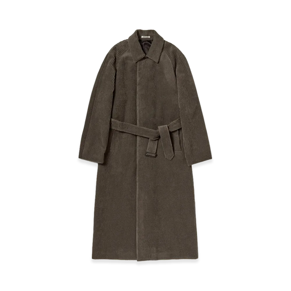 AURALEE Women's Wool Cashmere Corduroy Soutien Collar Coat "Smoky Brown"