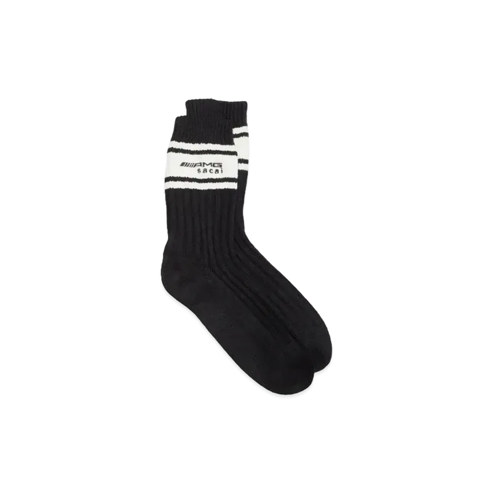 sacai x Mercedes AMG Logo Stripe Rib Crew Socks "Black/White"