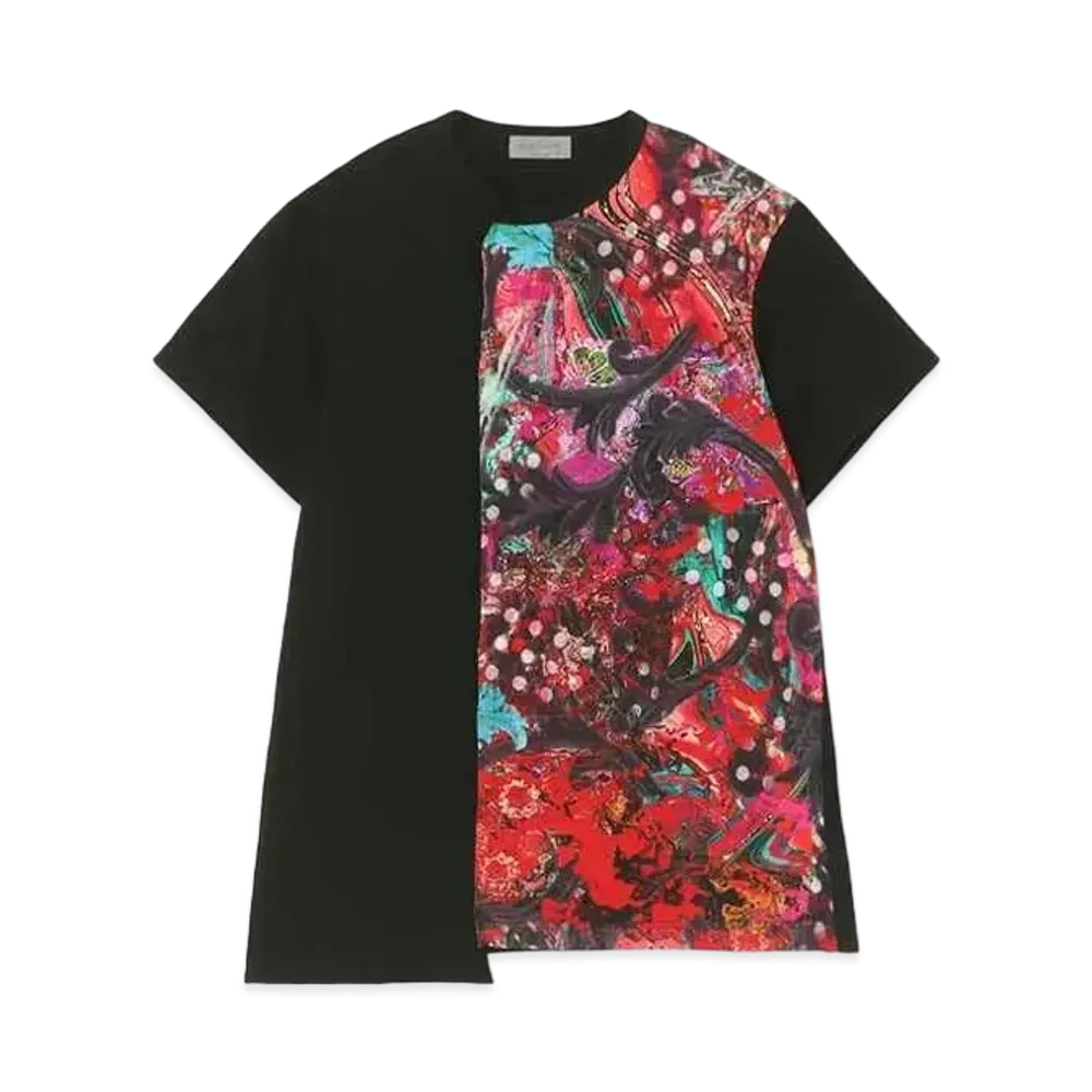 Yohji Yamamoto 60/2 PS Ink J + 30/-PS Patchwork Ptn Panel Half Sleeve "Black"