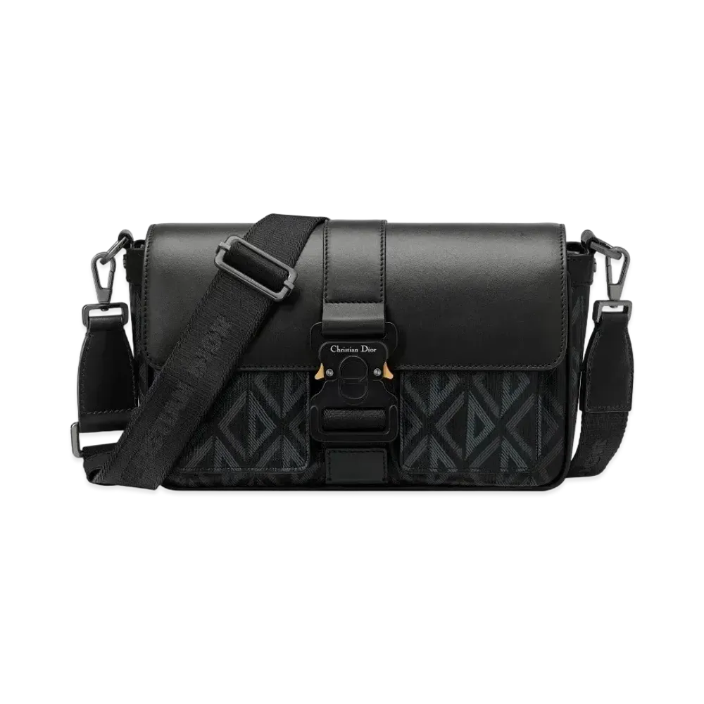 Dior Hit The Road Bag Strap CD Diamond Canvas Smooth Calfskin "Black"