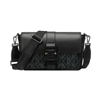 Dior Hit The Road Bag Strap CD Diamond Canvas Smooth Calfskin "Black"