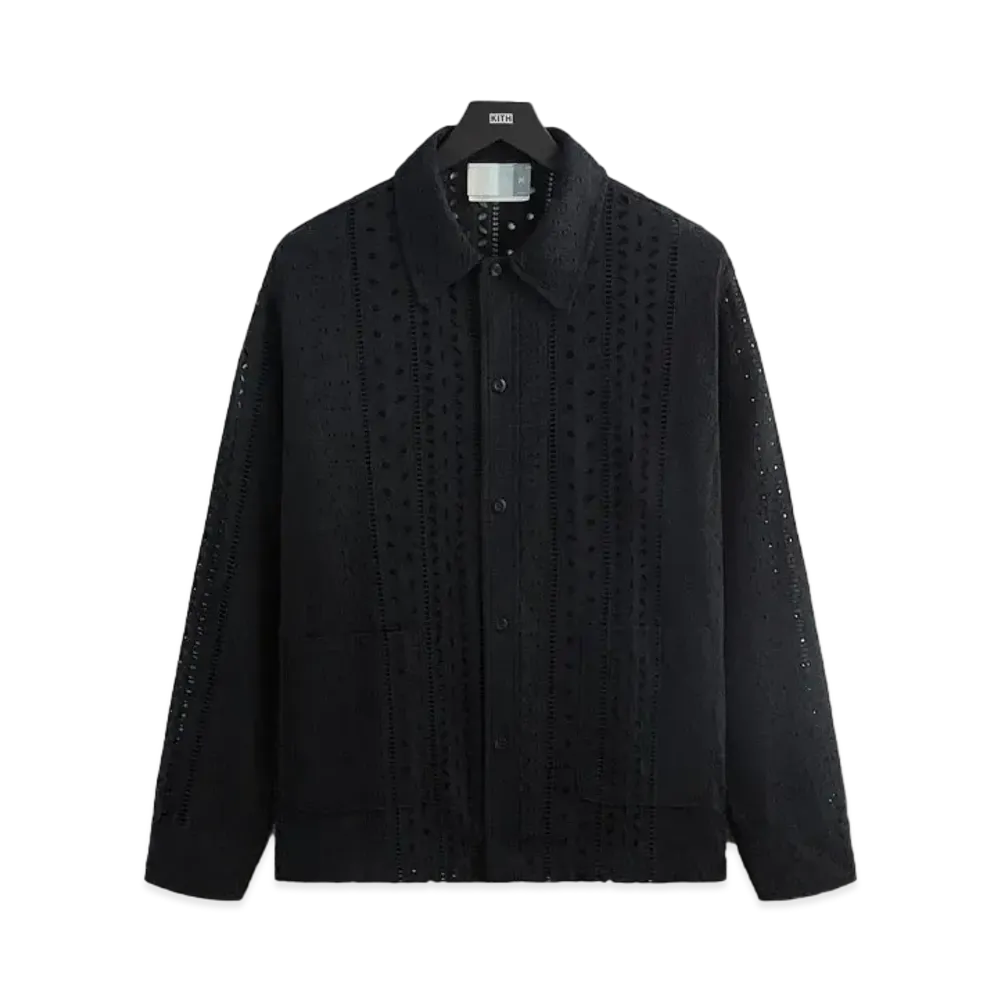 Kith Cotton Eyelet Boxy Collared Overshirt "Black"