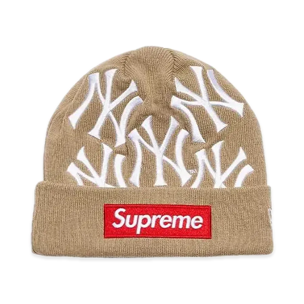 Supreme x New York Yankees x New Era Box Logo Beanie "Tan"