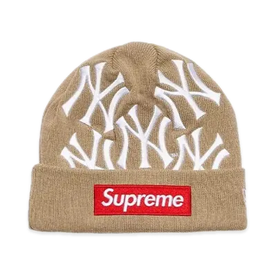 Supreme x New York Yankees x New Era Box Logo Beanie "Tan"