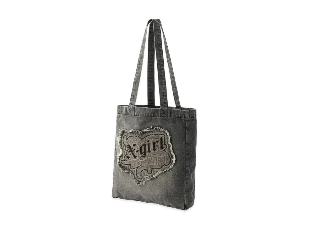 X-Girl Faded Logo Patch Denim Tote Bag "Black"