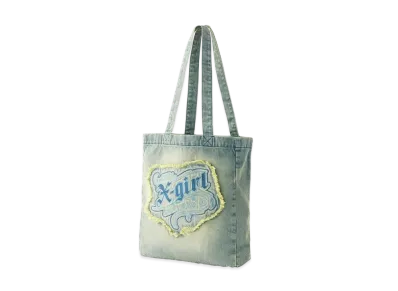 X-Girl Faded Logo Patch Denim Tote Bag "Light Indigo"