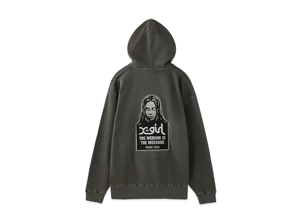 X-Girl Message And Face Faded Zip Up Sweat Hoodie "Black"