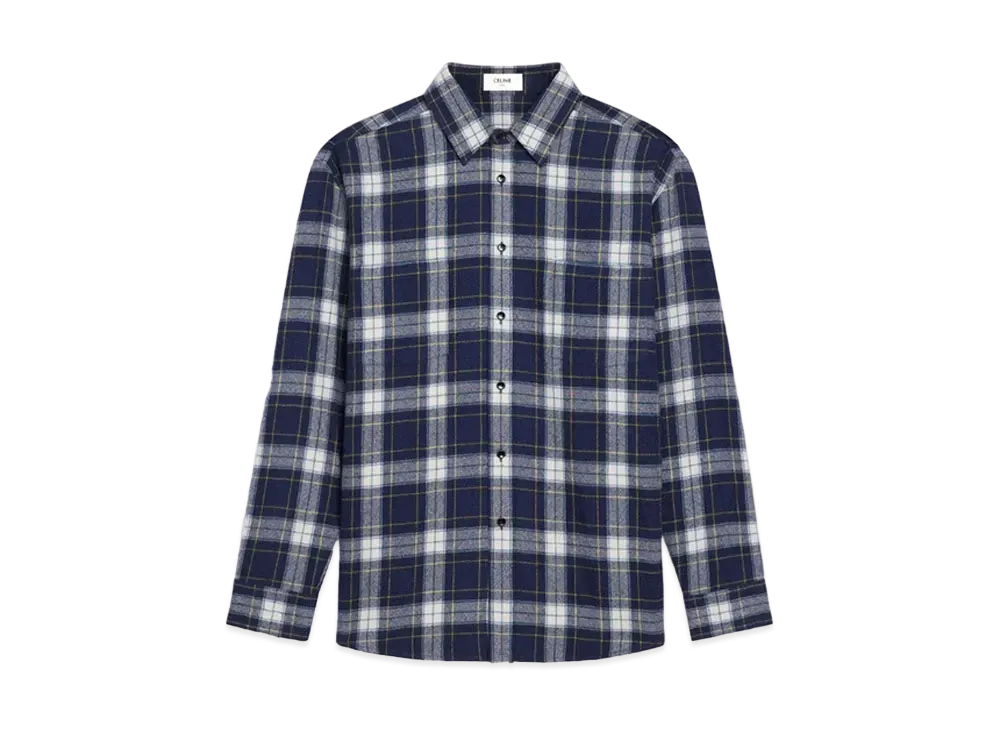 CELINE Loose Shirt / Checked Wool "Navy Blue/Craie/Yellow"