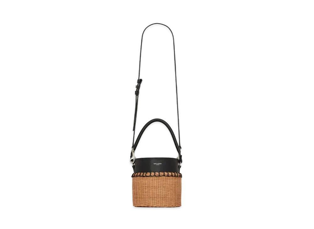 Saint Laurent Bahia Small Bucket Bag In Smooth Leather and Wicker "Black"