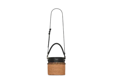 Saint Laurent Bahia Small Bucket Bag In Smooth Leather and Wicker "Black"