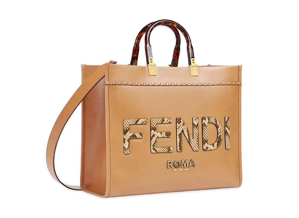 FENDI Sunshine Medium Leather And Elaphe Boston Bag "Brown"