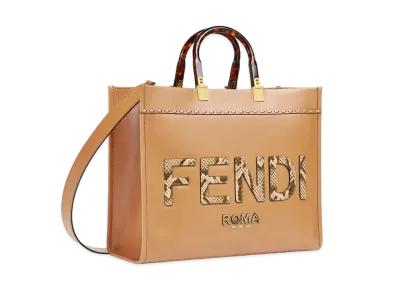 FENDI Sunshine Medium Leather And Elaphe Boston Bag "Brown"