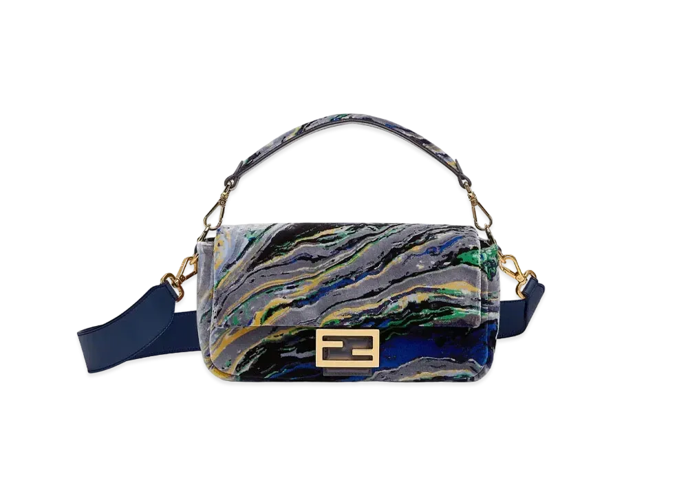 FENDI Baguette Marble Fabric Bag "Blue"