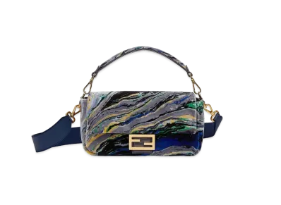 FENDI Baguette Marble Fabric Bag "Blue"