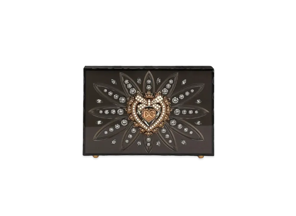 Dolce&Gabbana Devotion Box Bag Synthetic Glass Clear Rhinestone Embroidery "Black"