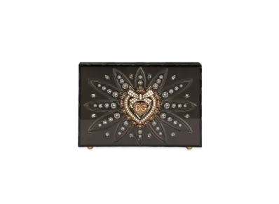 Dolce&Gabbana Devotion Box Bag Synthetic Glass Clear Rhinestone Embroidery "Black"