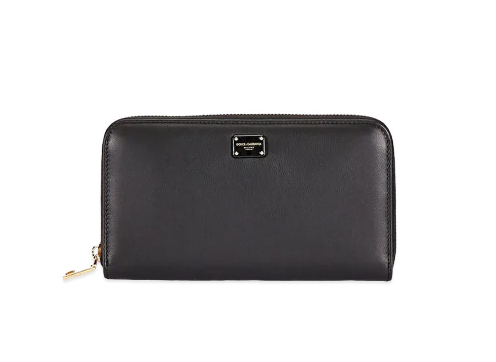 Dolce&Gabbana Zip-Around Wallet Calfskin Logo Plate "Black"