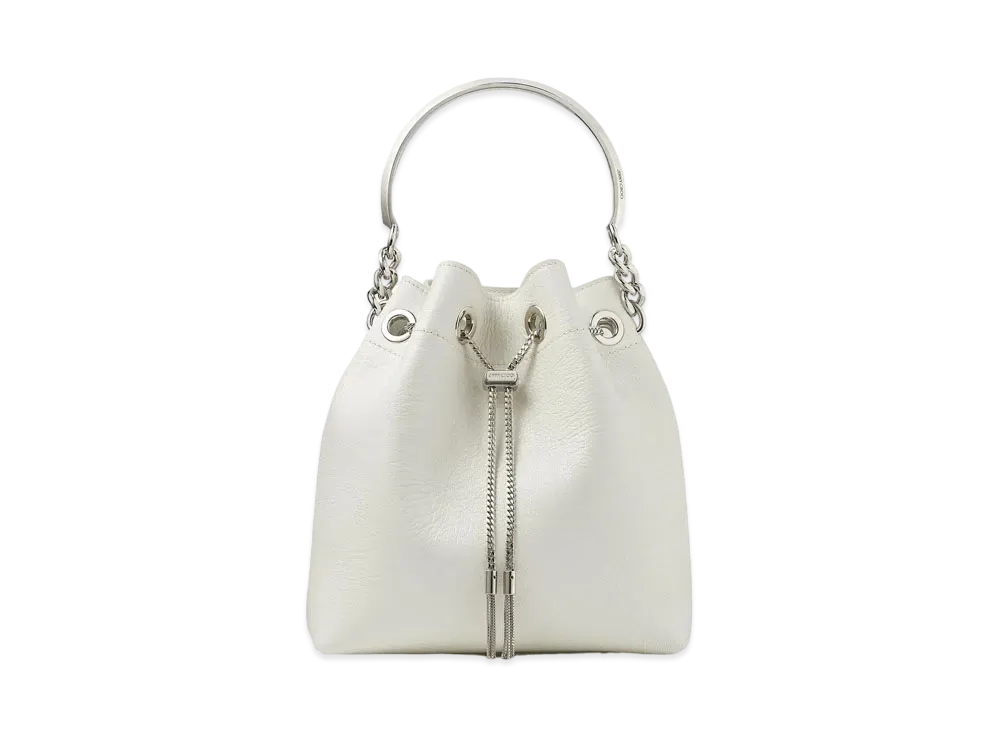 Jimmy Choo Bon Bon Bucket Grainy Goat Leather Bucket Bag With Metal Handle "Silver/Latte"