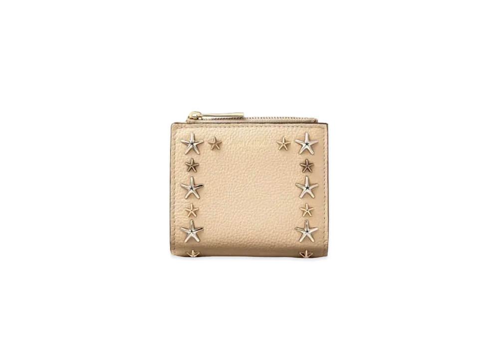 JIMMY CHOO HANNI Mi Soft Grainy Calf Leather Wallet With Star Studs "Barley"