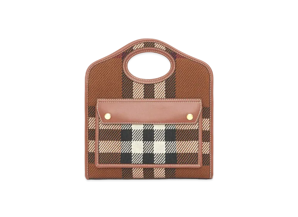 BURBERRY Mini Knit Check & Leather Note Pocket Bag "Dark Bachi Brown"