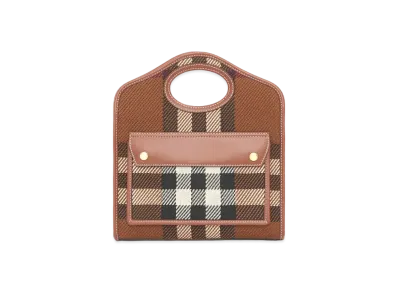 BURBERRY Mini Knit Check & Leather Note Pocket Bag "Dark Bachi Brown"