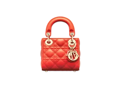 Dior Lady Dior Microbag Cannage Lamb Skin "Orange"