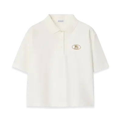 Burberry Cropped Cotton Polo Shirt "Chalk"