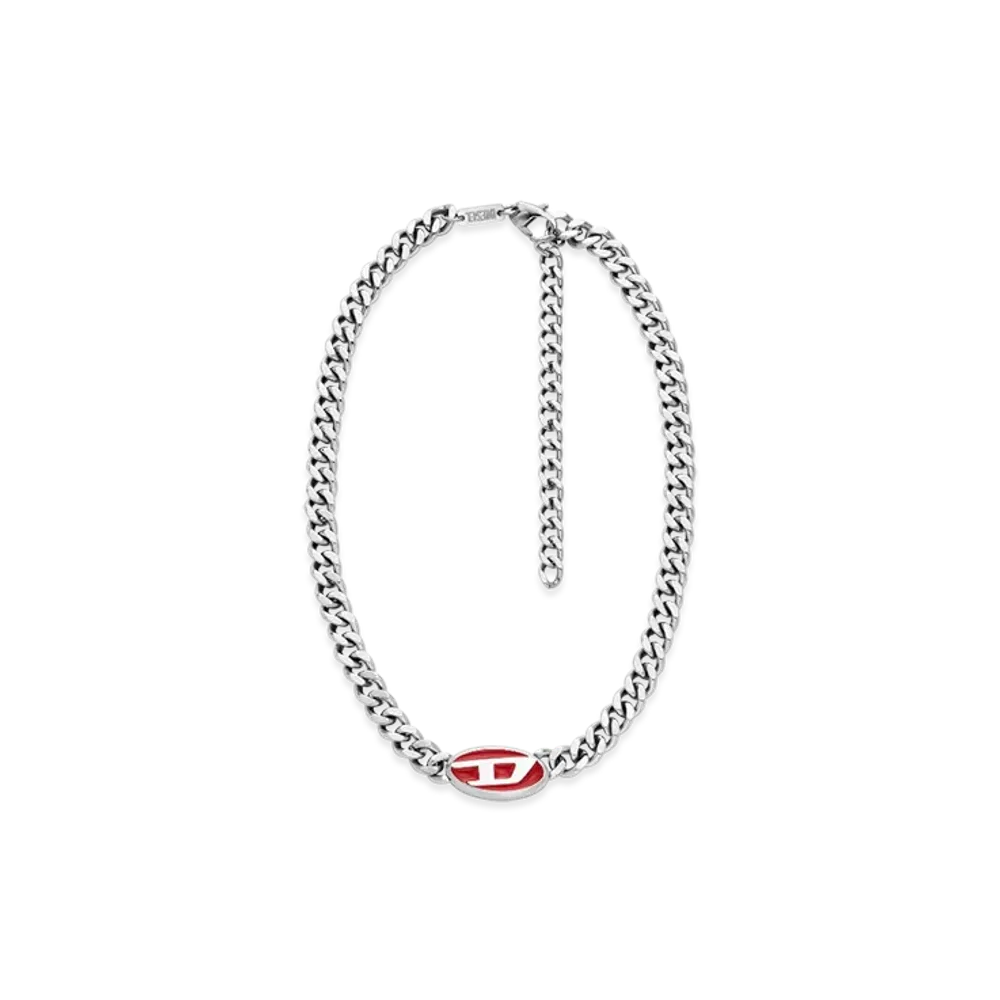 Diesel Dx1446 Red Enamel Chain Necklace "Silver"