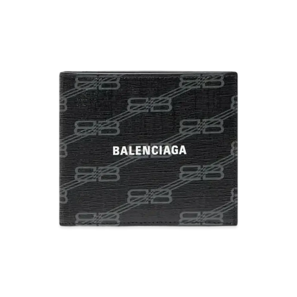 BALENCIAGA Signature Square Folded Wallet BB Monogram Coated Canvas "Black/Grey"