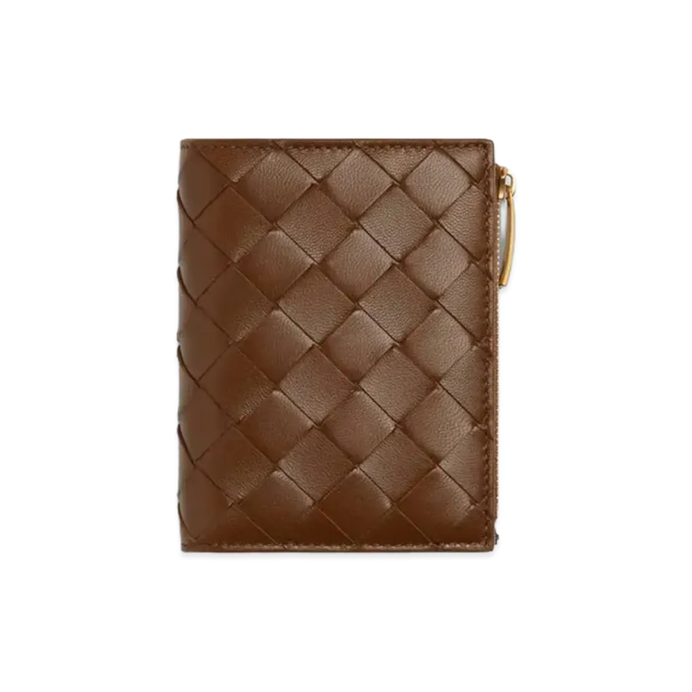 Bottega Veneta Intrecciato Small Bi-Fold Wallet "Nocciola/Dark Barolo"