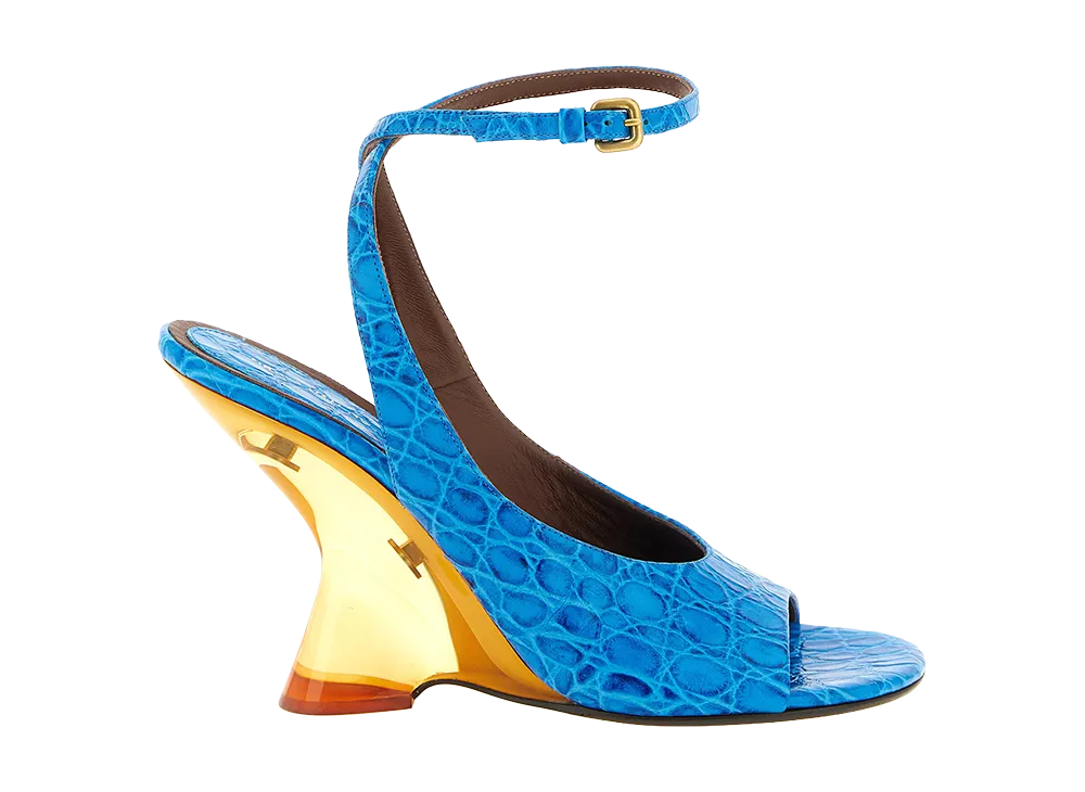 DRIES VAN NOTEN Women's Embossed Leather Sandals "LightBlue"