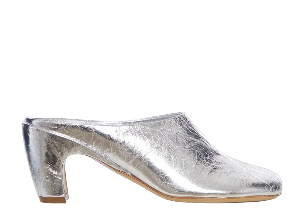 DRIES VAN NOTEN Women's Mules In Laminated Leather With Metallic Effect "Silver"