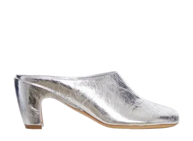 DRIES VAN NOTEN Women's Mules In Laminated Leather With Metallic Effect "Silver"