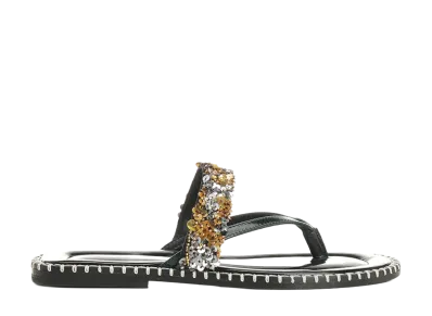 DRIES VAN NOTEN Women's Leather Flip-Flops With Sequins "Silver"
