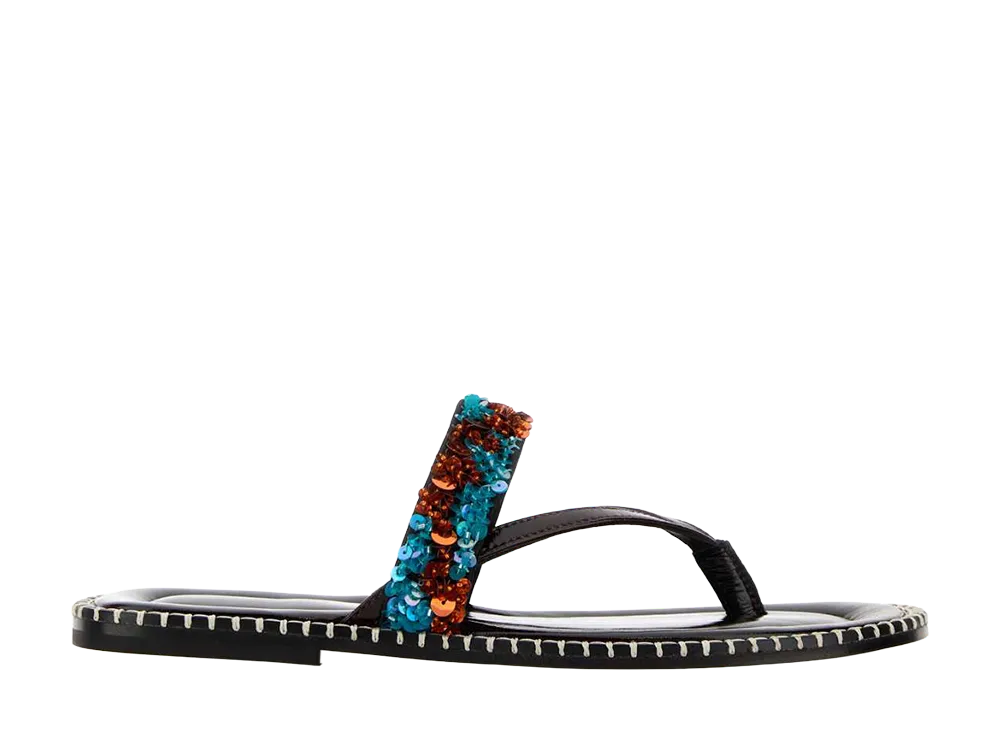 DRIES VAN NOTEN Women's Leather Thong Slippers "LightBlue"