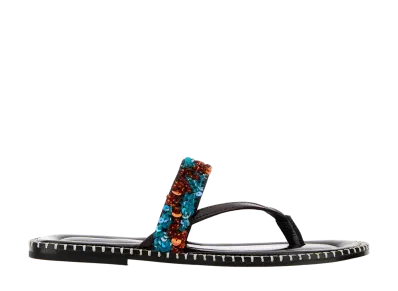 DRIES VAN NOTEN Women's Leather Thong Slippers "LightBlue"