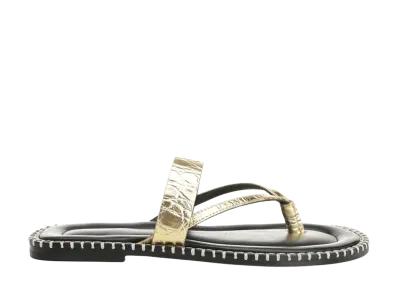 DRIES VAN NOTEN Women's Metallic Leather Flip-Flops "Gold"