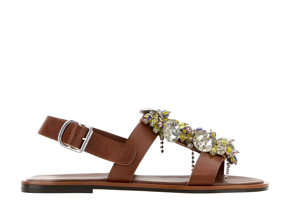 DRIES VAN NOTEN Women's Caramel Leather Sandals "Bordeaux"