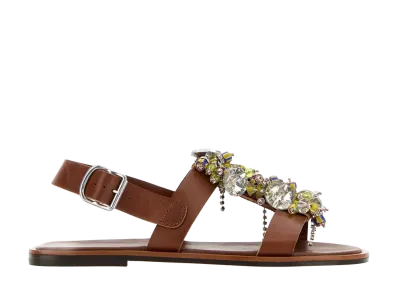 DRIES VAN NOTEN Women's Caramel Leather Sandals "Bordeaux"