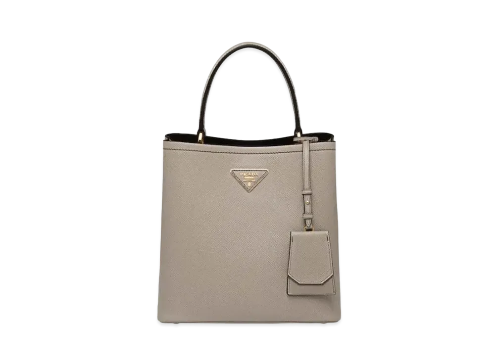 PRADA Medium Saffiano Leather Prada Panier Bag "Slate Gray/Black"