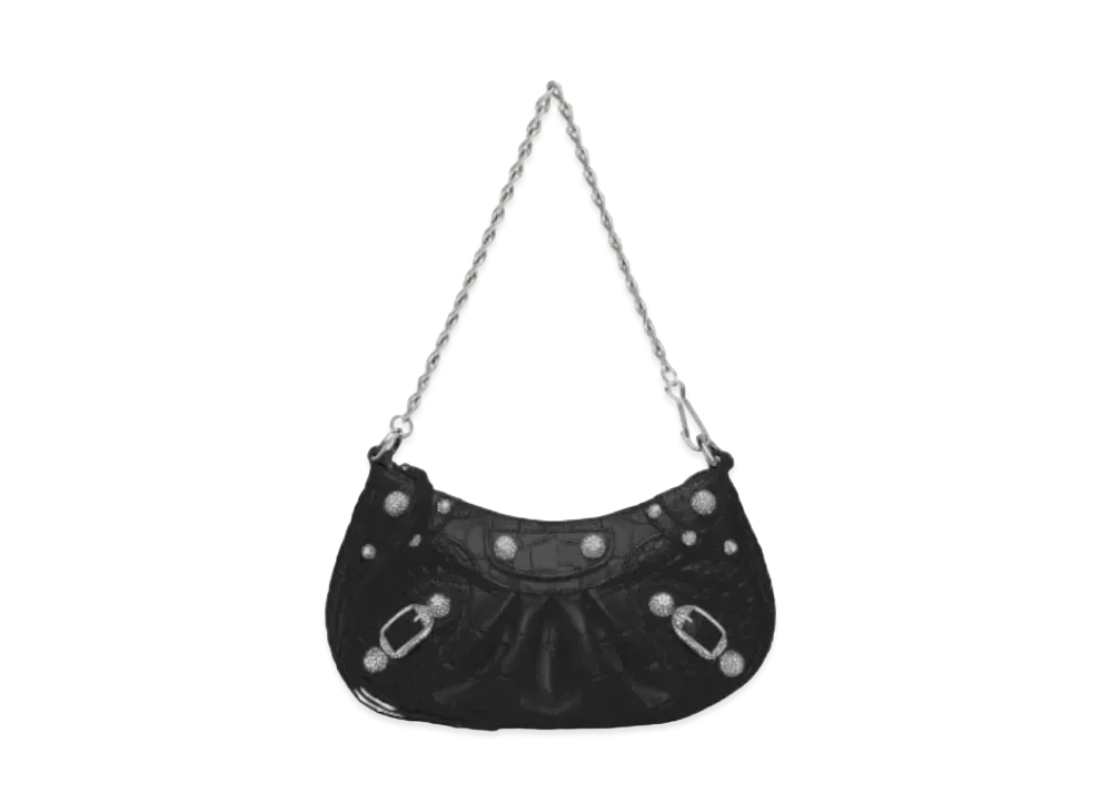 BALENCIAGA Le Cagole Mini Purse With Chain Crocodile Embossed With Rhinestones "Black"