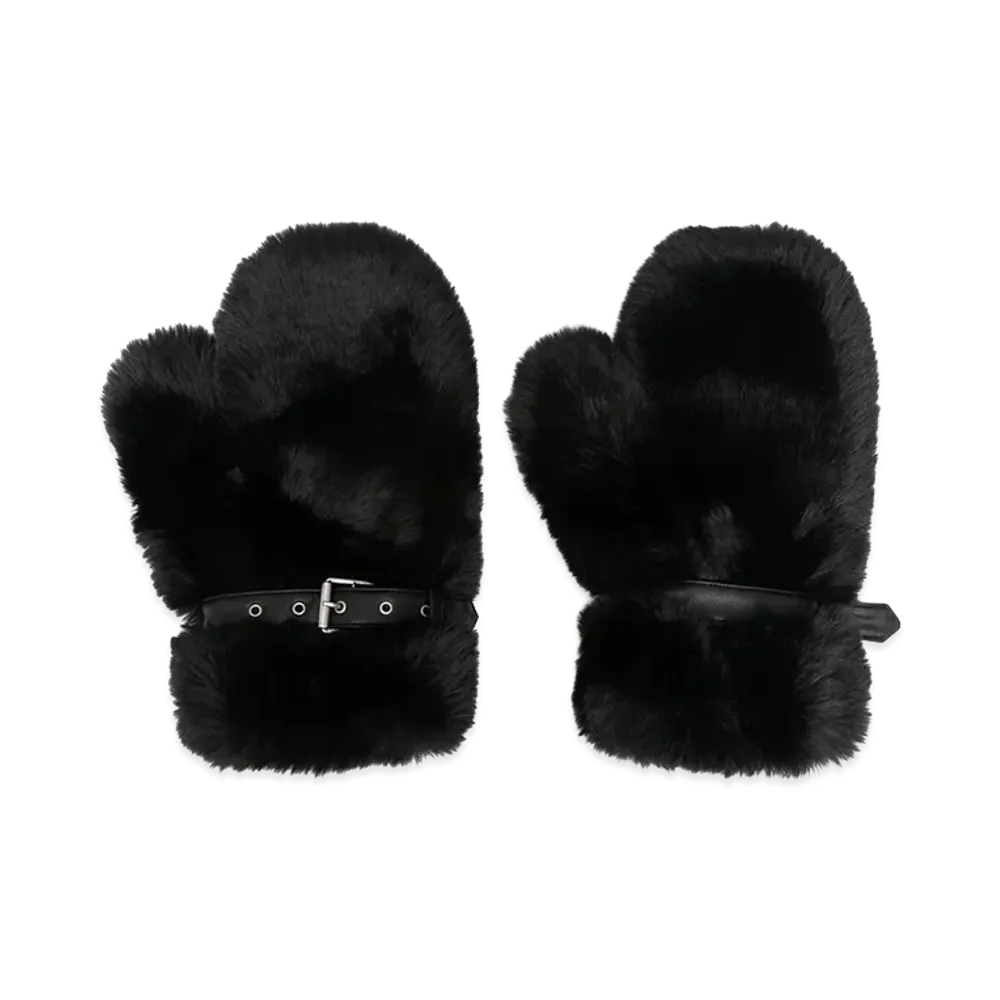 Acne Studios Women's Fluffy Buckle Mittens "Black"