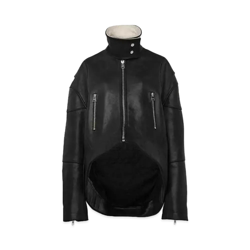 JW ANDERSON Curved Leather Hem High Neck Jacket "Black"