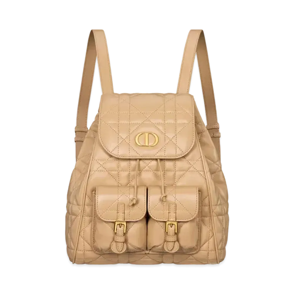 Dior Medium Dior Caro Backpack Macrocannage Lambskin "Biscuit"
