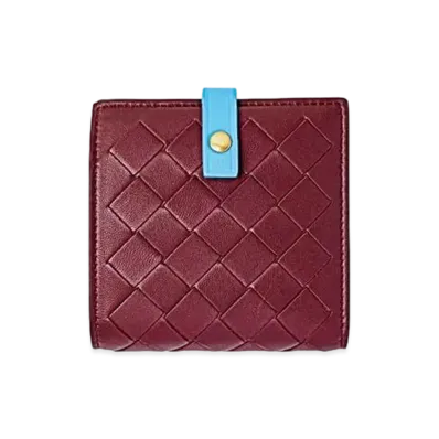 Bottega Veneta Intrecciato Lambskin Calfskin Bi-fold Compact Wallet "Bordeaux"