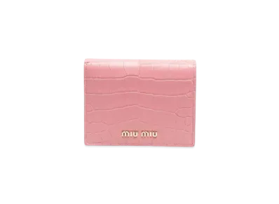 MIU MIU Crocodile Printed Leather Wallet "Pink"