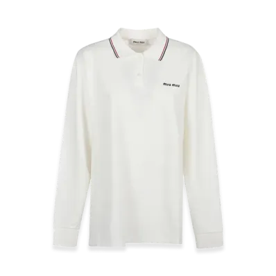 MIU MIU Women's Long Sleeve Polo Shirt "White"