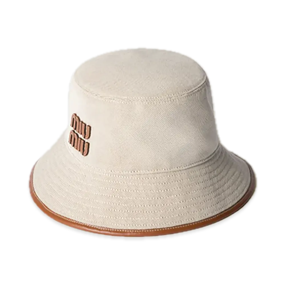 MIU MIU Canvas / Leather Bucket Hat "Natural"
